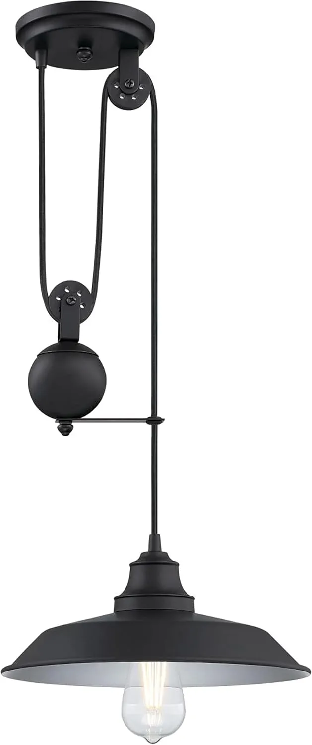 Westinghouse 6129300 Iron Hill Vintage-Style One Light Indoor Pulley Pendant, Matte Black Finish