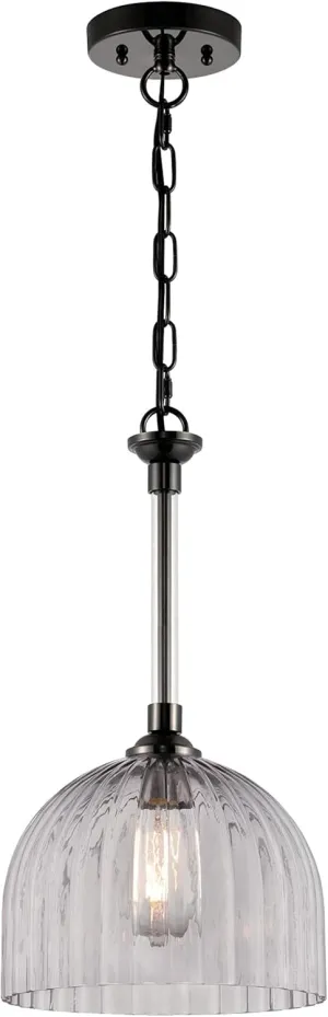 Westinghouse 6130300 Camrose Transitional One Light Indoor Pendant, Gun Metal Finish, Smoke Grey Ribbed Glass