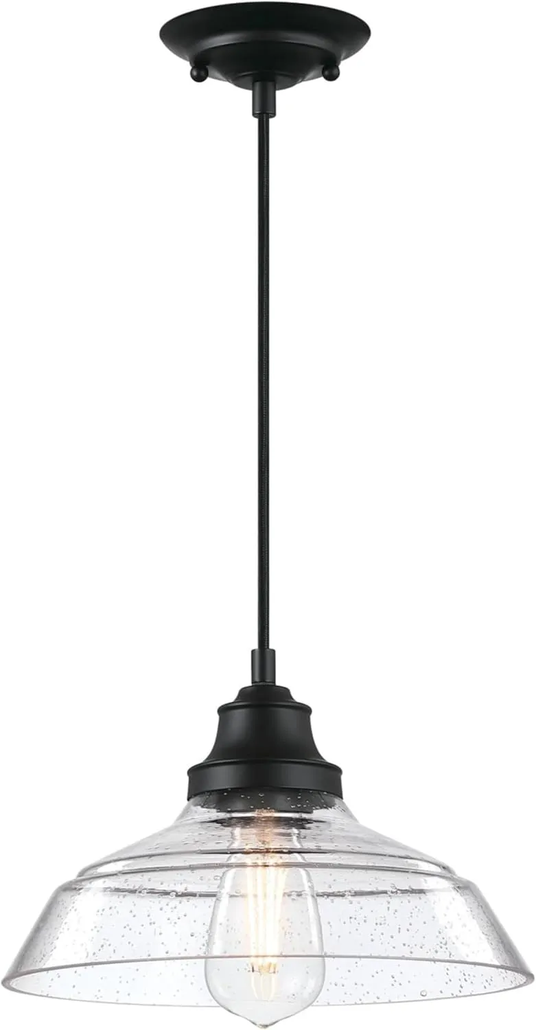 Westinghouse 6132200 Iron Hill Vintage-Style One Light Indoor Pendant, Matte Black Finish, Clear Seeded Glass