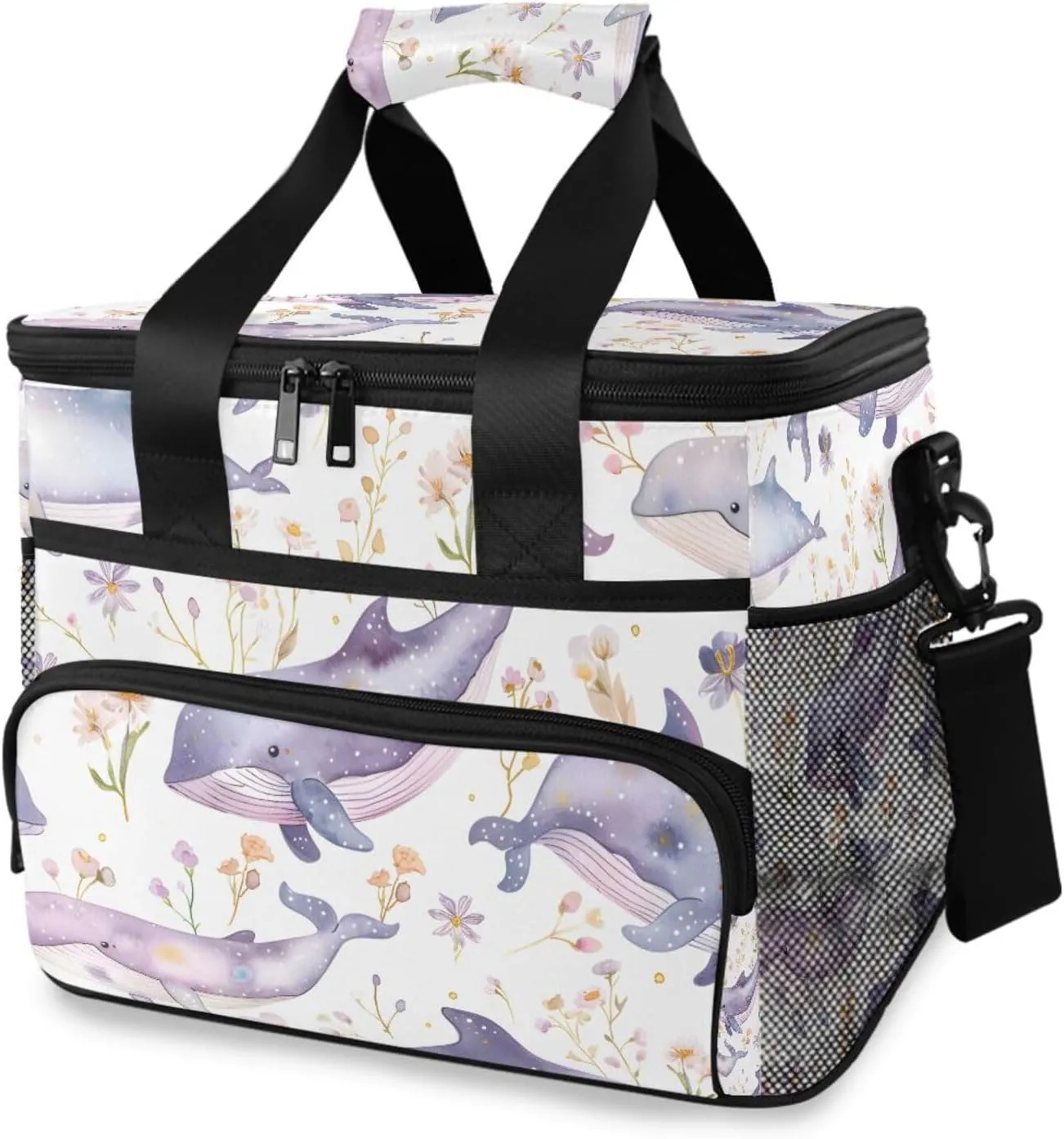 Whale Watercolor Ocean Cooler Bag Insulated Cooler Soft Sided Cooler 24 Can Portable Picnic Bag Large Leakproof Lunch Bag Box for Beach Grocery Camping Travel Car Men Women
