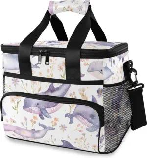 Whale Watercolor Ocean Cooler Bag Insulated Cooler Soft Sided Cooler 24 Can Portable Picnic Bag Large Leakproof Lunch Bag Box for Beach Grocery Camping Travel Car Men Women