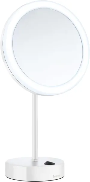 White Freestanding 5X Magnification LED Light (Warm/Cool) Shaving/Makeup Mirror