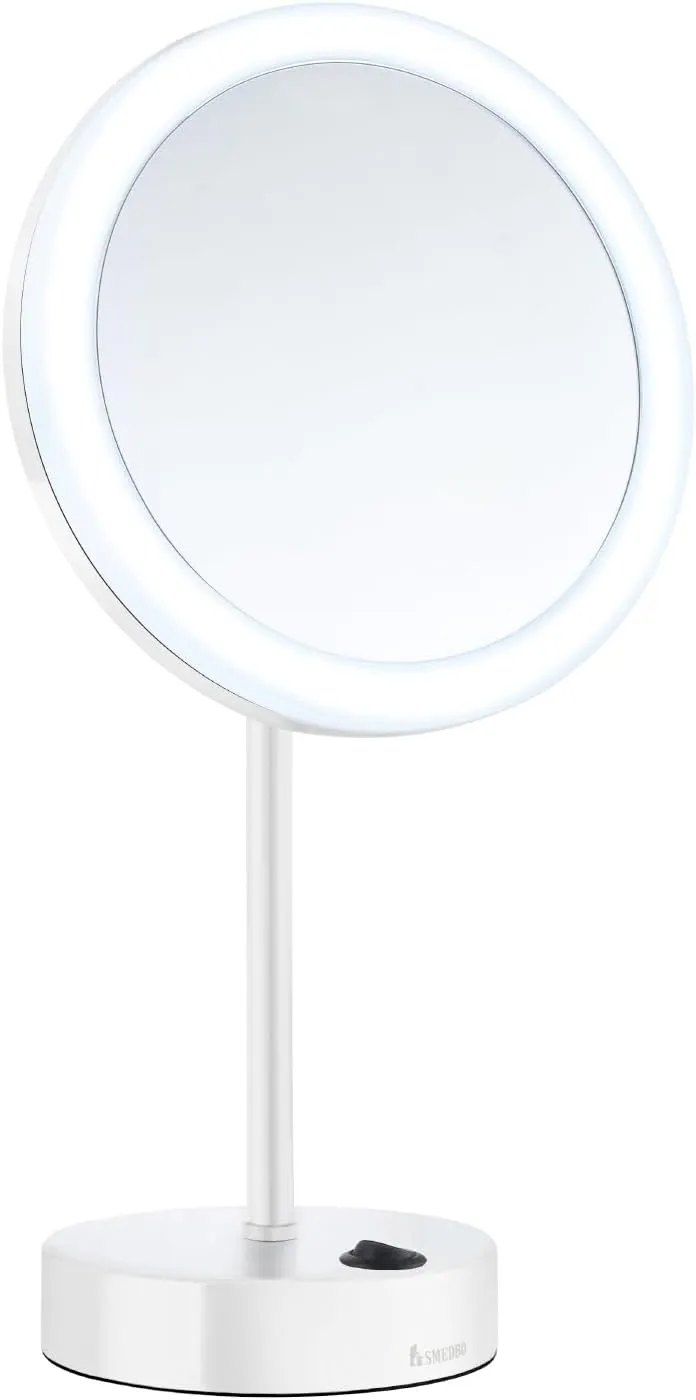 White Freestanding 5X Magnification LED Light (Warm/Cool) Shaving/Makeup Mirror