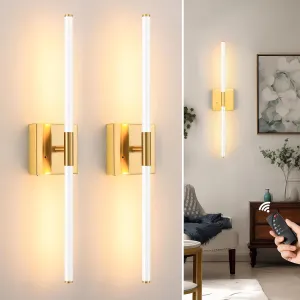 White Gold Battery Operated Wall Sconces Set of 2, Dimmable Battery Wall Sconce with Remote Control, LED Rechargeable Sconces, 24 Inch Modern Wireless Wall Lights for Bedroom, Living Room