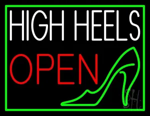 White High Heel Open LED Neon Sign 15 x 19 - inches, Black Square Cut Acrylic Backing, with Dimmer - Bright and Premium built indoor LED Neon Sign for store interior Décor, Storefront.