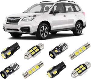 White Interior LED Lights Kit for Subaru Forester 2014 2015 2016 2017 2018 2019 Super Bright 6000K LED Interior Light Bulbs Package   License Plate Lights and Install Tool