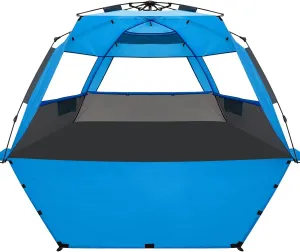 WhiteFang Deluxe Pop Up Beach Tent Sun Shade Shelter for 3-4/5-6 Person, UV Protection, Extendable Floor with 3 Ventilating Windows Plus Carrying Bag, Stakes, and Guy Lines