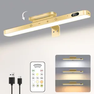WILLED 5W Picture Lights, 3 Colors Rechargeable Battery Operated Picture Frame Lights, Poster Lights with Remote, Dimmable & Timer, Gallery Light, Art Display Lighting for Paintings Wireless, Gold