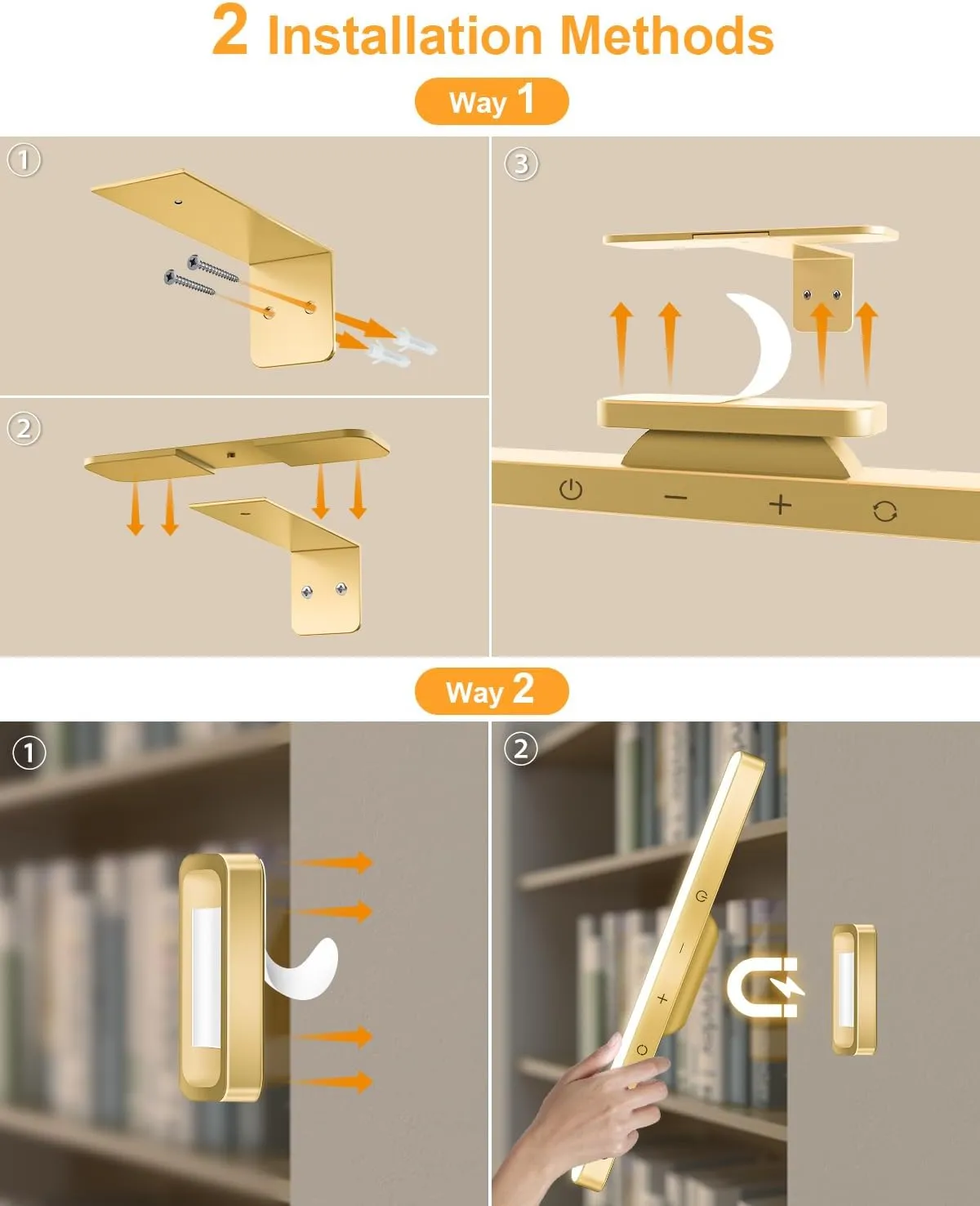 WILLED 5W Picture Lights, 3 Colors Rechargeable Battery Operated Picture Frame Lights, Poster Lights with Remote, Dimmable & Timer, Gallery Light, Art Display Lighting for Paintings Wireless, Gold