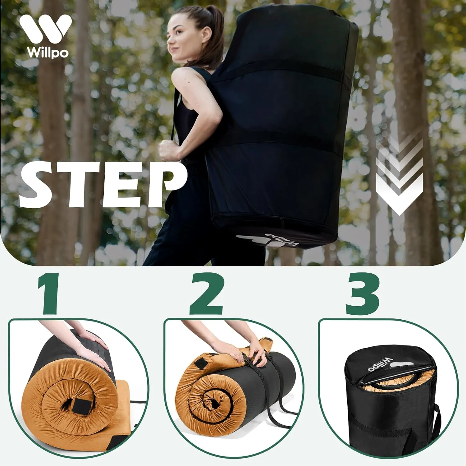 Willpo CertiPUR-US Memory Foam Camping Mattress with Travel Bag and 2 Interchangeable Covers, Lightweight Portable Sleeping Pad for Tents, Guest Beds, Home