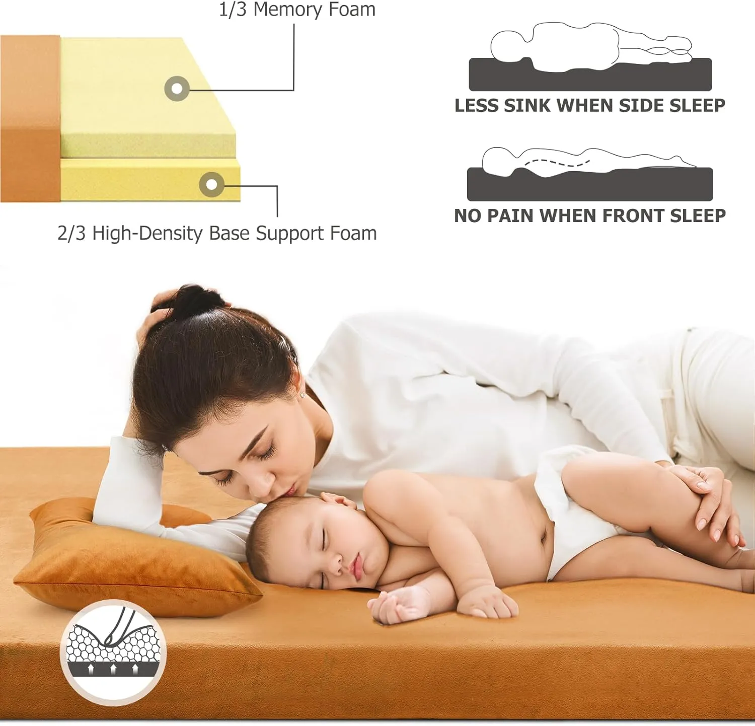 Willpo CertiPUR-US Memory Foam Camping Mattress with Travel Bag and 2 Interchangeable Covers, Lightweight Portable Sleeping Pad for Tents, Guest Beds, Home