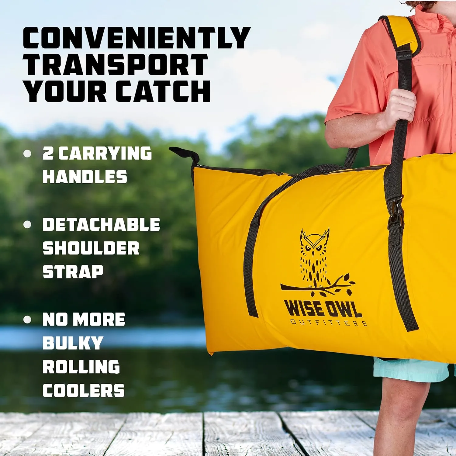 Wise Owl Outfitters Insulated Fish Bag - 40x16 or 68x24 Inch Leakproof Fish Cooler Bag w/Carry Handle - Portable Ice Chest Stores Fish, Food, Beverages for Fishing, Camping, Kayak