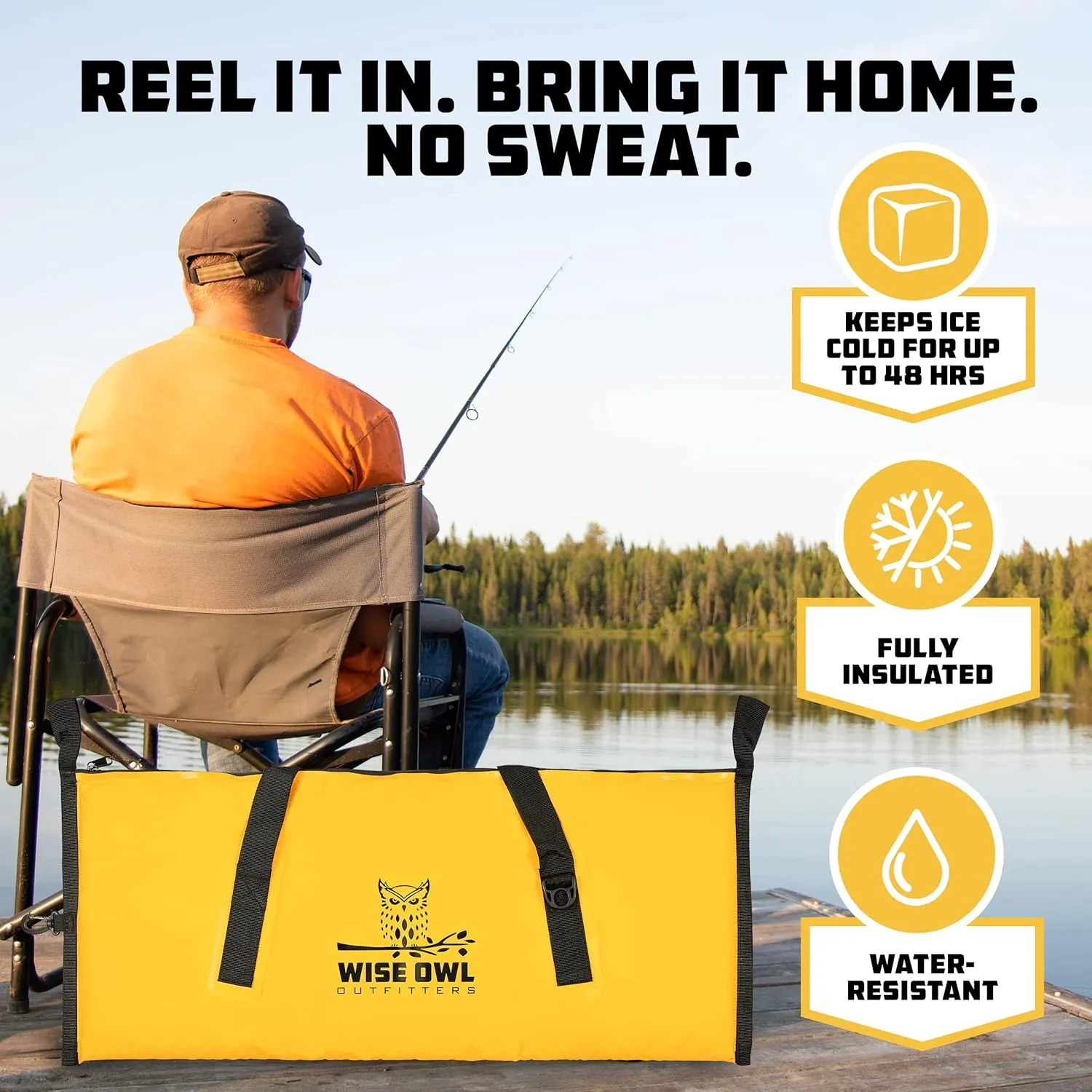 Wise Owl Outfitters Insulated Fish Bag - 40x16 or 68x24 Inch Leakproof Fish Cooler Bag w/Carry Handle - Portable Ice Chest Stores Fish, Food, Beverages for Fishing, Camping, Kayak