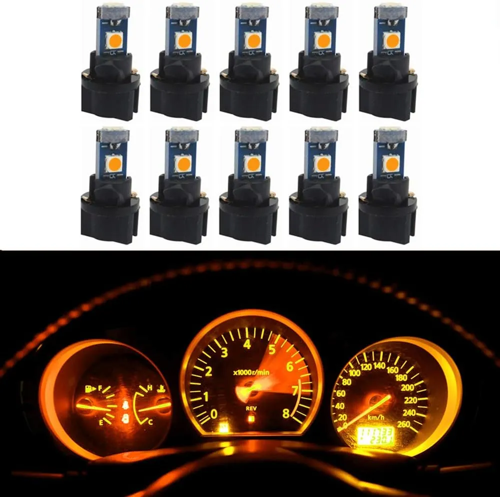 WLJH 10 Pack Yellow Canbus T5 Led Bulb 2721 37 74 Wedge Lamp PC74 Twist Sockets Dash Dashboard Lights Instrument Panel Cluster Leds Replacement