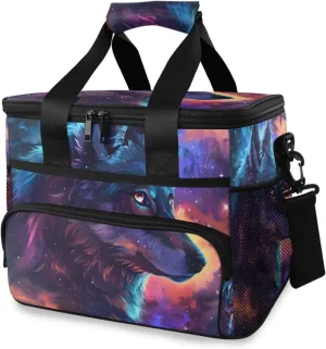 Wolf Galaxy Blue Wolves Cooler Bag Insulated Cooler Soft Sided Cooler 24 Can Portable Picnic Bag Large Leakproof Lunch Bag Box for Beach Grocery Camping Travel Car Men Women
