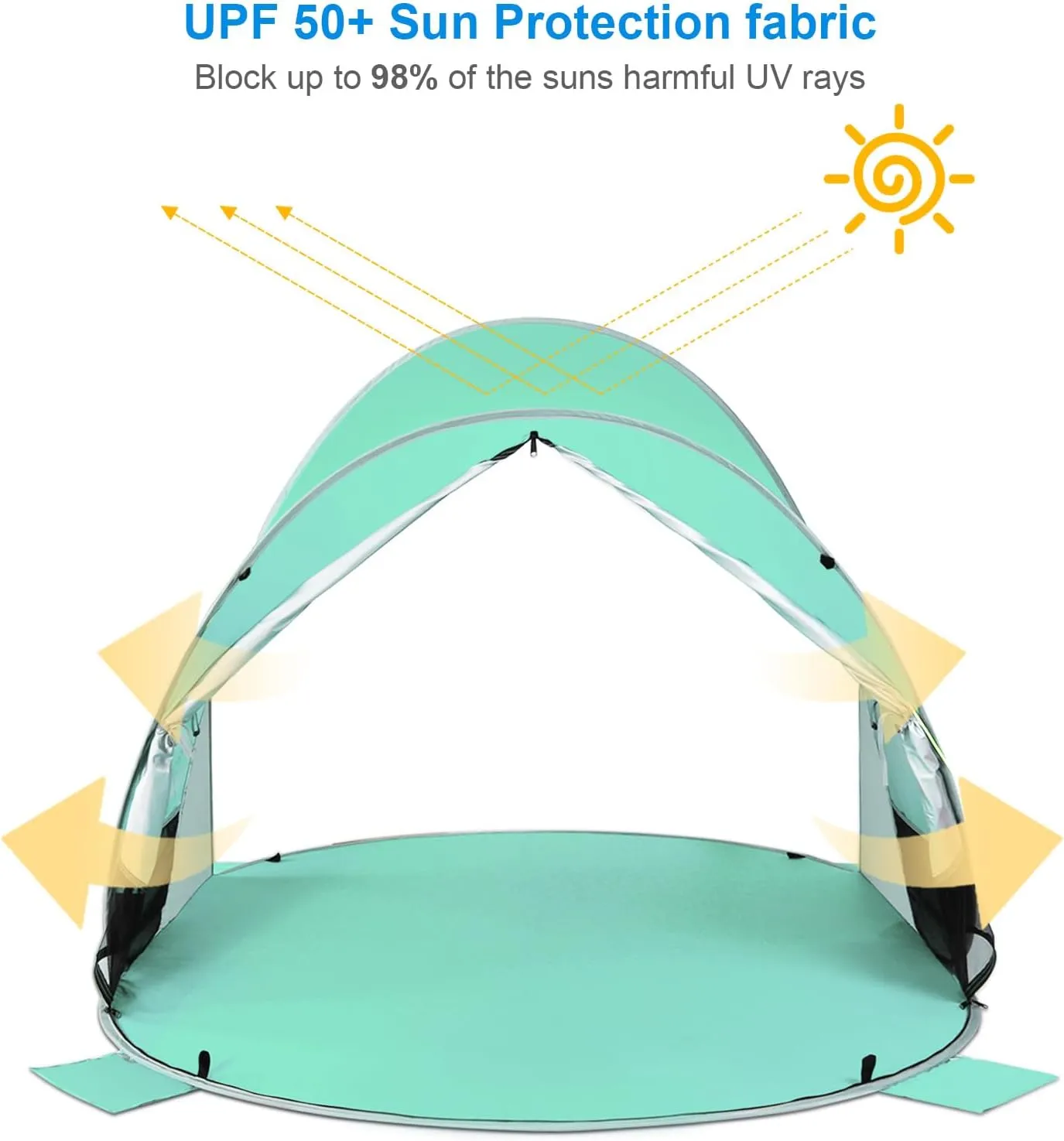 WolfWise UPF 50  Easy Pop Up 3-4 Person Beach Tent Sport Umbrella Instant Sun Shelter Tent Sun Shade Canopy, Mint Green