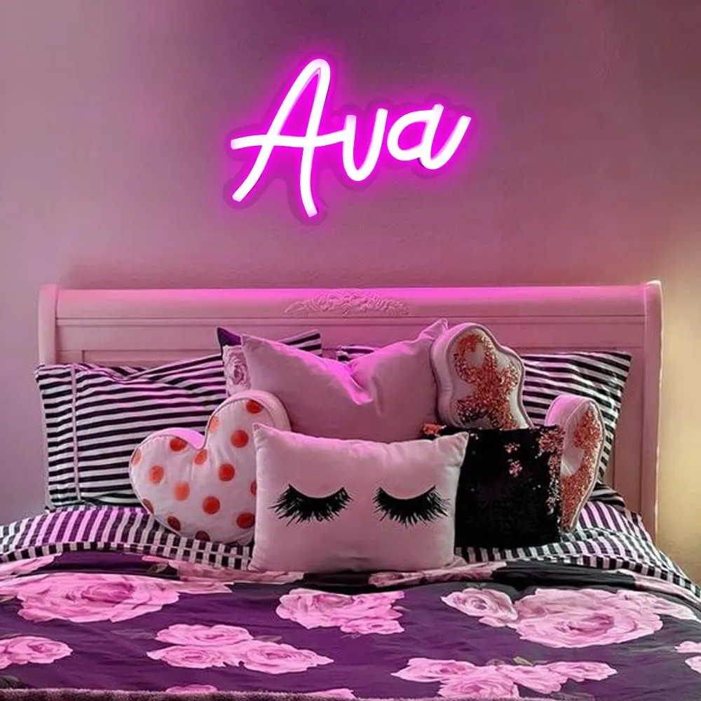 WonderfulLife Ava Name Neon Sign for Room Decor,Non customized, Personalized Led Sign for Birthday Party Decoration,Pink Light Up Wall Decor.
