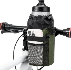 WOTOW Bike Water Bottle Holder- Insulated Bicycle Cup Holder with Shoulder Strap, Bike Drink Holder with Phone Storage for Adult Kids, Handlebar Cycling Water Bottle Cage for Mountain Touring (Large)