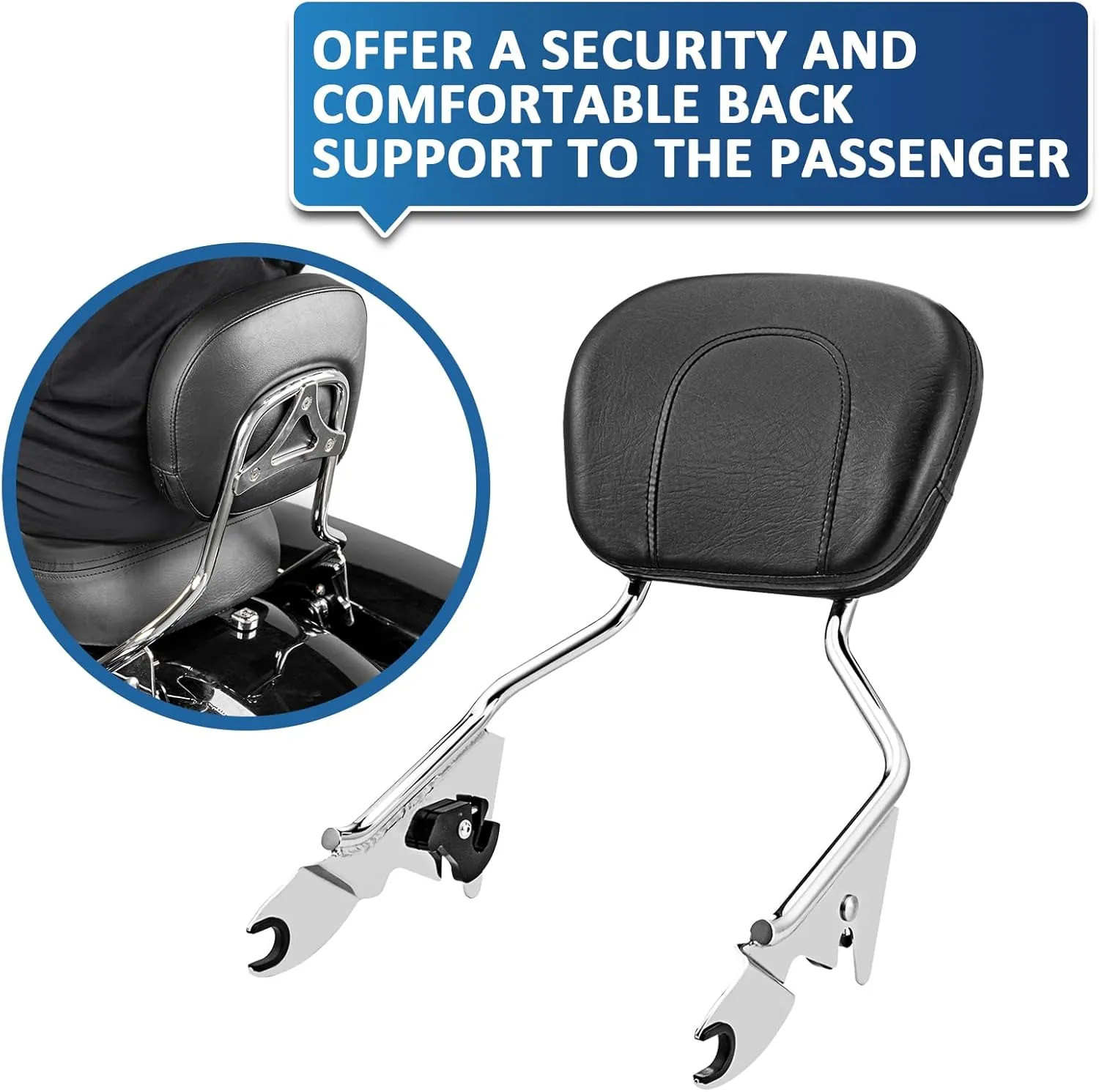 Wsays Detachable Sissy Bar Passenger Backrest w/Pad Compatible with Harley Touring Electra Street Road Glide Road King 2009-2025 (Chrome)