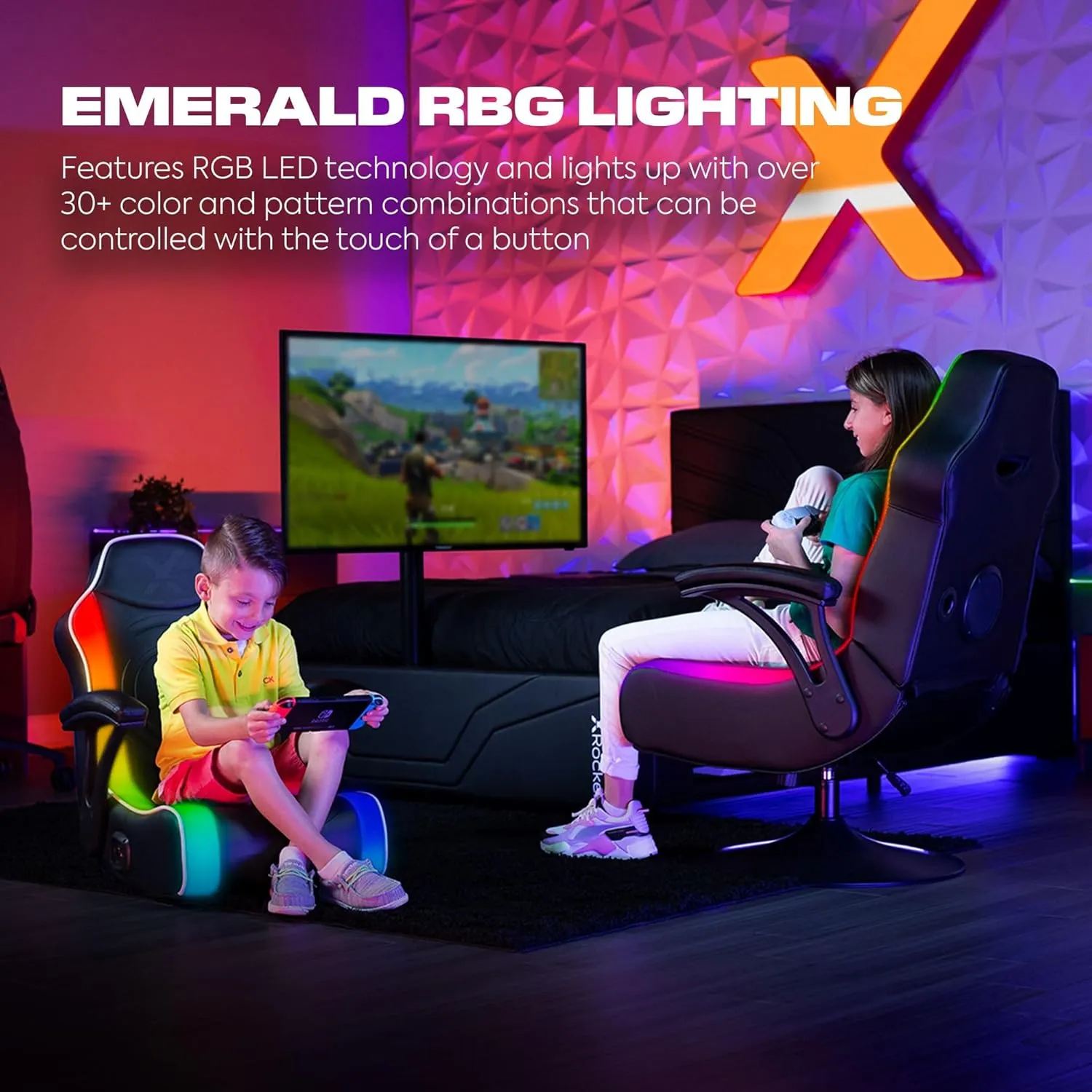 X Rocker Video Gaming Floor Rocker Chair, Built-in Audio Speakers, Foldable for Bedroom or Game Room, Gifts for Gamers, Boys Girls Teens 5-17