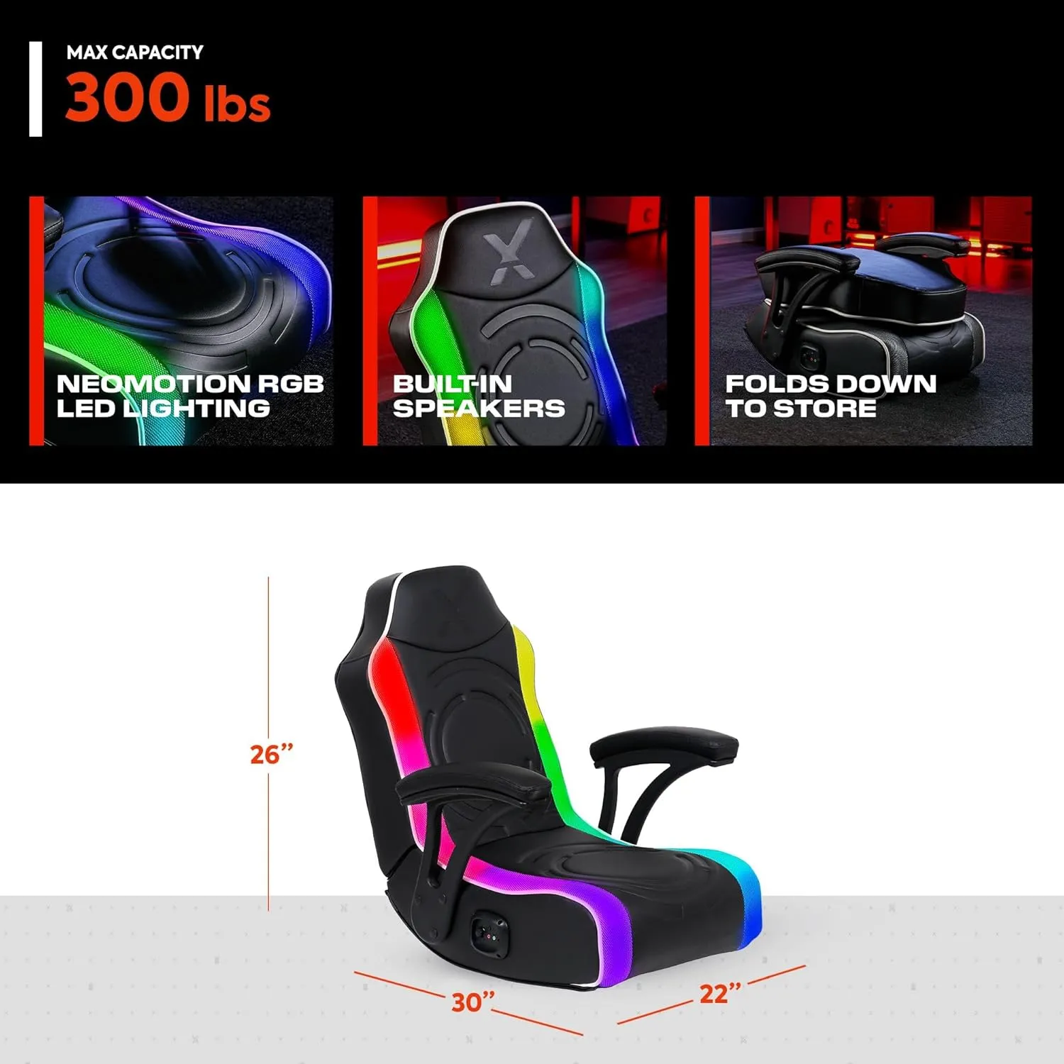 X Rocker Video Gaming Floor Rocker Chair, Built-in Audio Speakers, Foldable for Bedroom or Game Room, Gifts for Gamers, Boys Girls Teens 5-17
