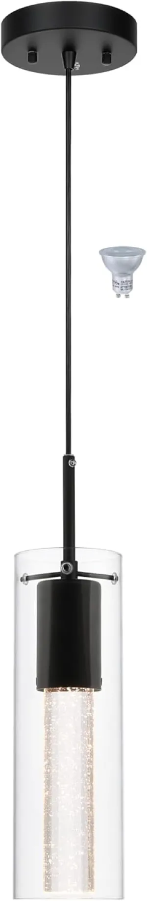 XiNBEi Lighting Pendant Lighting, Modern 1 Light Mini Hanging Kitchen Island Pendant Light with LED Bulb & Bubble Crystal Black Finish XB-P1110-MB
