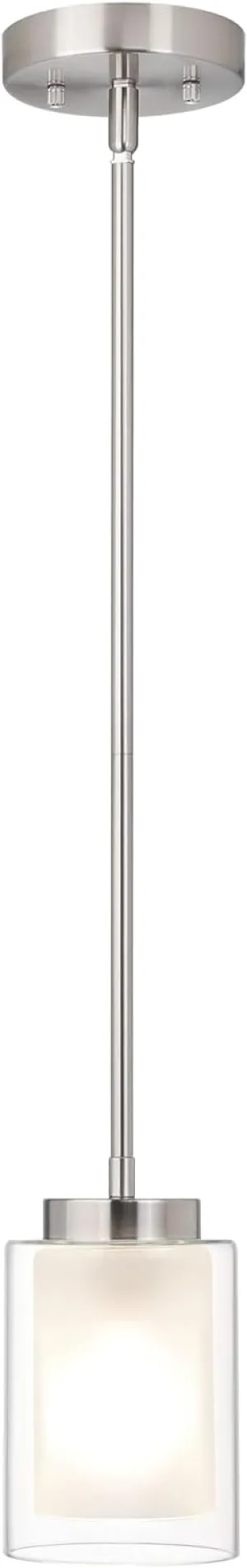 XiNBEi Lighting Pendant Lighting Modern 1 Light Mini Pendant Light with Dual Glass in Brushed Nickel, Adjustable Hanging Ceiling Light for Kitchen & Living Room XB-P1195-BN