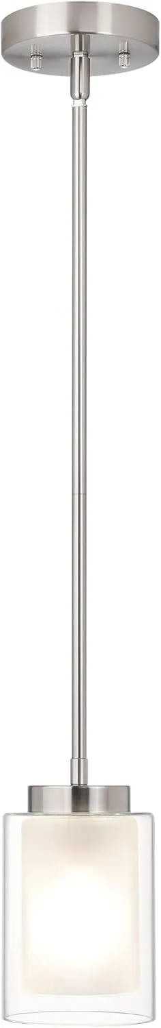 XiNBEi Lighting Pendant Lighting Modern 1 Light Mini Pendant Light with Dual Glass in Brushed Nickel, Adjustable Hanging Ceiling Light for Kitchen & Living Room XB-P1195-BN