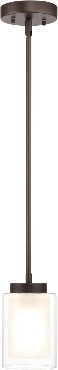 XiNBEi Lighting Pendant Lighting Modern 1 Light Mini Pendant Light with Dual Glass in Dark Bronze, Adjustable Hanging Ceiling Light for Kitchen & Living Room XB-P1195-DB