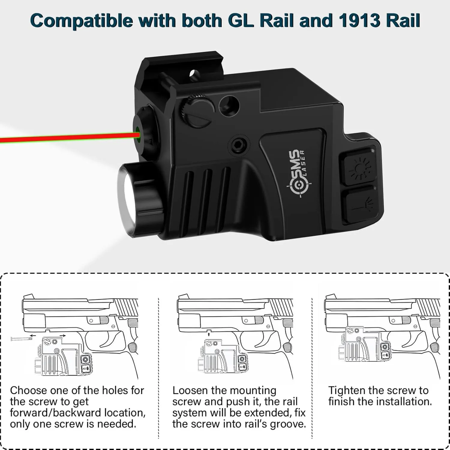 XK64-R 550 Lumens USB Rechargeable Red Laser Flashlight Combo, Tactical Strobe, Compact, Adjustable, Class IIIA, 520nm, 200m/656ft Day, 1500m/4921ft Night