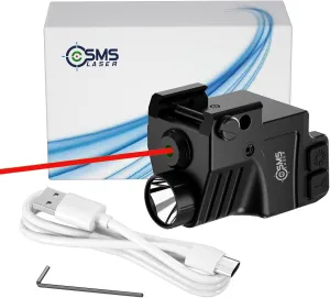 XK64-R 550 Lumens USB Rechargeable Red Laser Flashlight Combo, Tactical Strobe, Compact, Adjustable, Class IIIA, 520nm, 200m/656ft Day, 1500m/4921ft Night