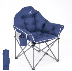 XL Padded Camping Club Chair, 500 lbs Capacity | Portable Folding Lounge Chair with Insulated Cup Holder & Storage Pouch for Camping, Beach, Lawn, Tailgating, Fishing