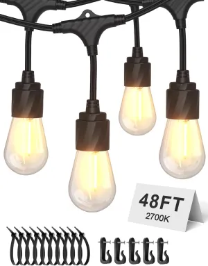 XMCOSY  48FT Outdoor String Lights Waterproof - LED Patio Hanging Lights for Outside Porch Backyard Gazebo Garden, Commercial Grade 16 Edison Bulbs