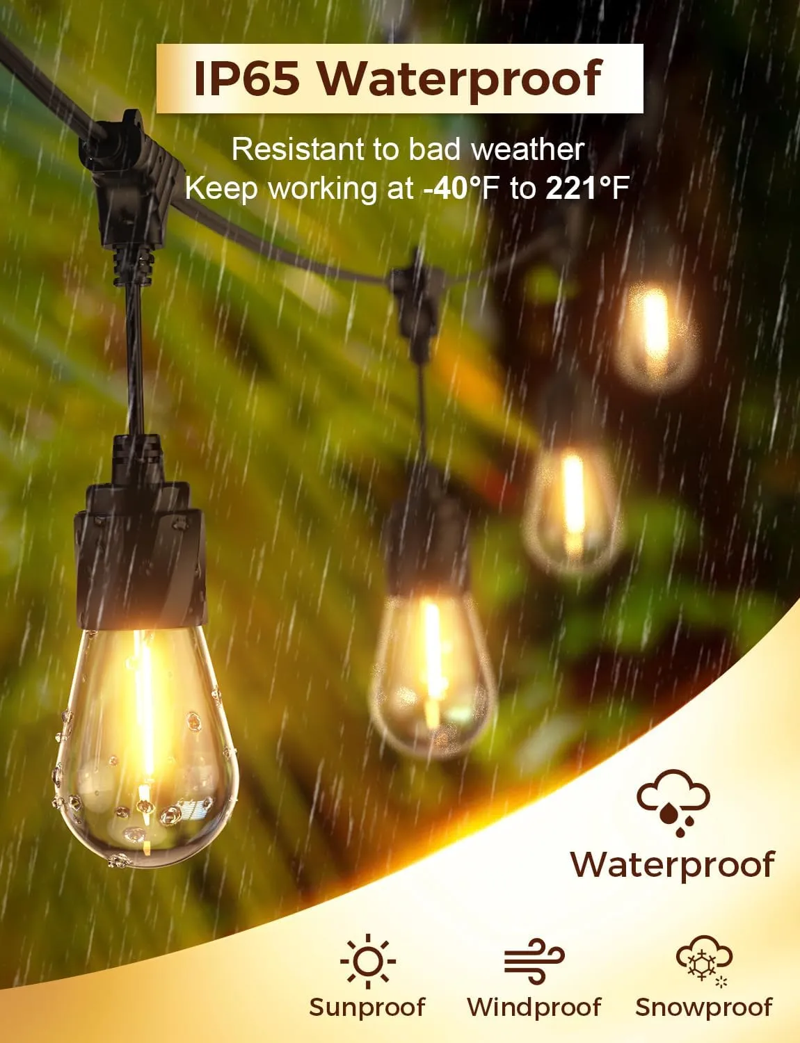XMCOSY  48FT Outdoor String Lights Waterproof - LED Patio Hanging Lights for Outside Porch Backyard Gazebo Garden, Commercial Grade 16 Edison Bulbs