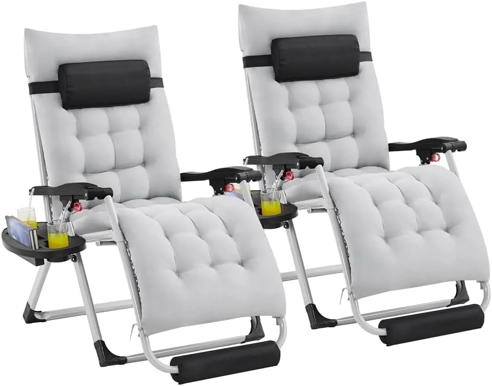 Yaheetech 26in Zero Gravity Chair Set of 2 Reclining Outdoor Sun Lounge Chairs w/Removable Cushion, Cupholder, Headrest and Footrest for Indoor and Outdoor - Gray