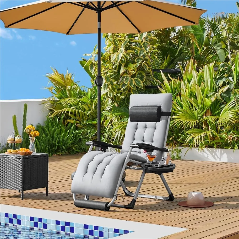 Yaheetech 26in Zero Gravity Chair Set of 2 Reclining Outdoor Sun Lounge Chairs w/Removable Cushion, Cupholder, Headrest and Footrest for Indoor and Outdoor - Gray