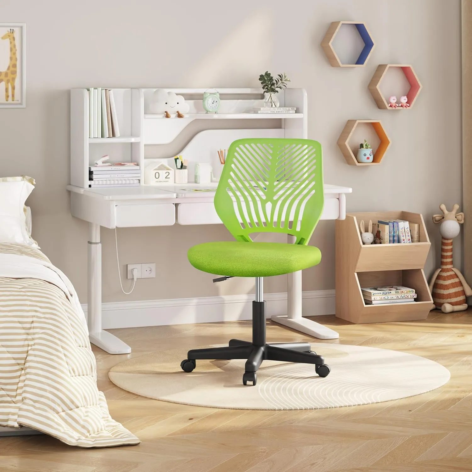 Yaheetech Kids Cute Desk Chair Armless Small Computer Chair with Lumbar Support for Teens Low-Back Bedroom School, Green