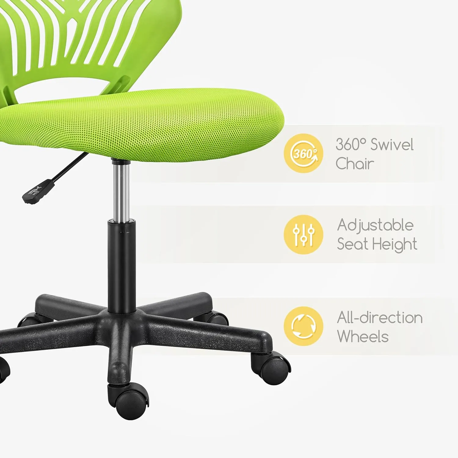 Yaheetech Kids Cute Desk Chair Armless Small Computer Chair with Lumbar Support for Teens Low-Back Bedroom School, Green