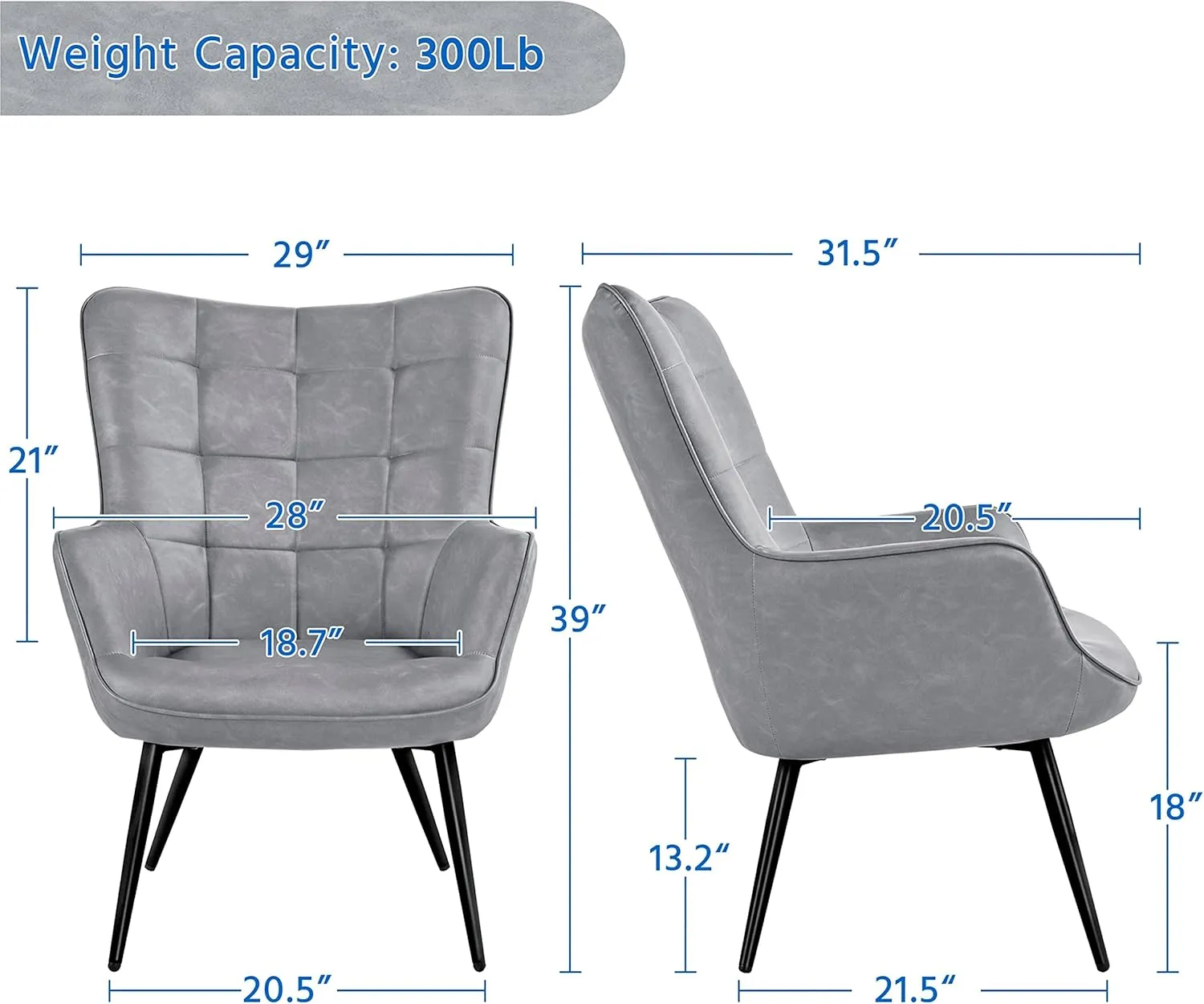Yaheetech Living Room Chairs Faux Leather Accent Tufted Accent Chair Armchair for Kitchen Leisure Bedroom and Reataurant, Gray