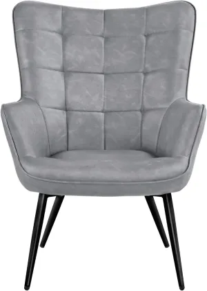 Yaheetech Living Room Chairs Faux Leather Accent Tufted Accent Chair Armchair for Kitchen Leisure Bedroom and Reataurant, Gray