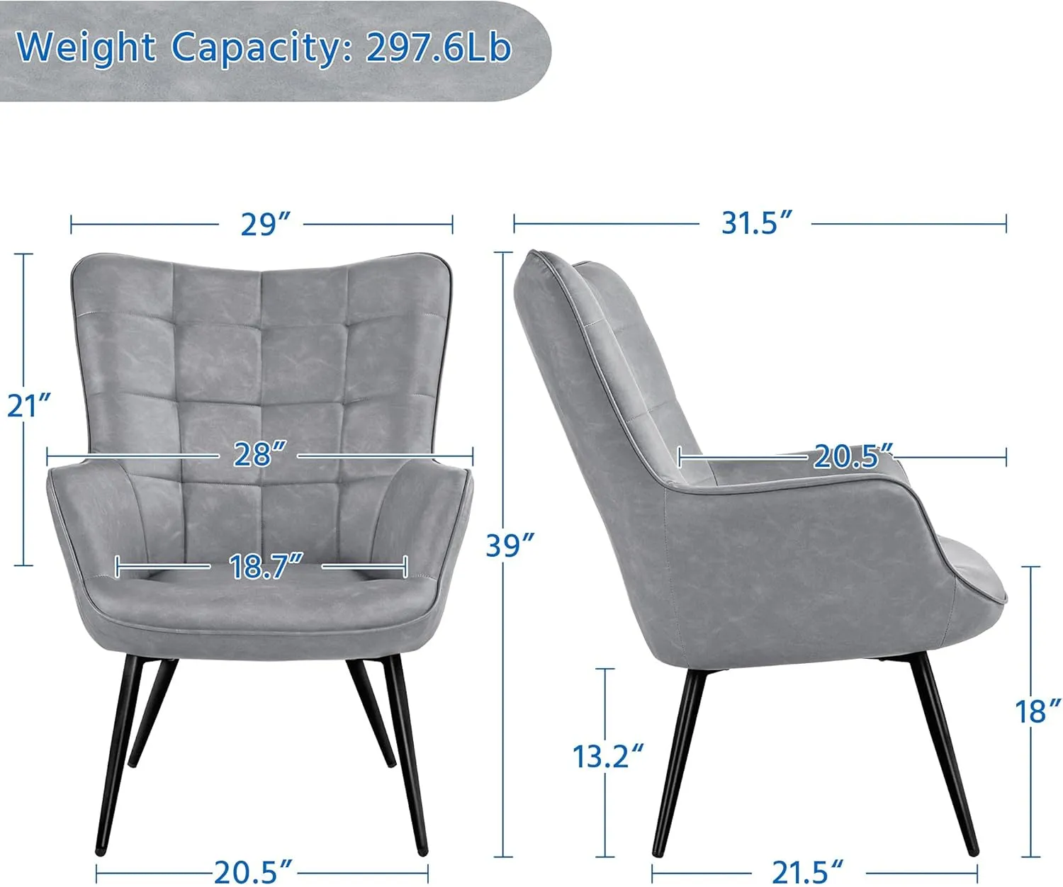 Yaheetech Living Room Chairs Faux Leather Accent Tufted Accent Chair Armchair for Kitchen Leisure Bedroom and Reataurant, Gray