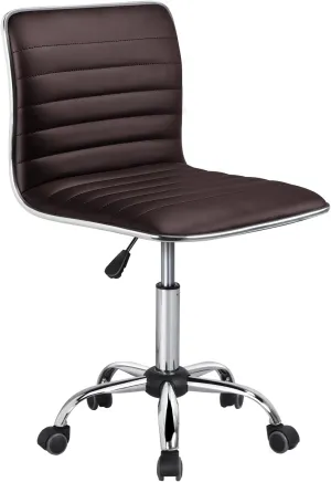 Yaheetech Modern PU Leather Ribbed Armless Working Office Chair Adjustable Low-Back Comfy Desk Task Chair w/Rolling Wheels, Brown