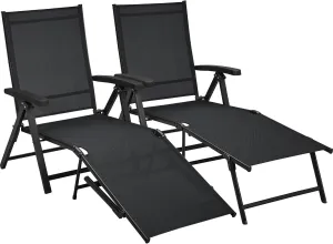Yaheetech Outdoor Folding Chaise Lounge Set of 2 Patio Reclining Chairs w/Adjustable 7-Position Back for Beach Pool Garden Yard Deck Black