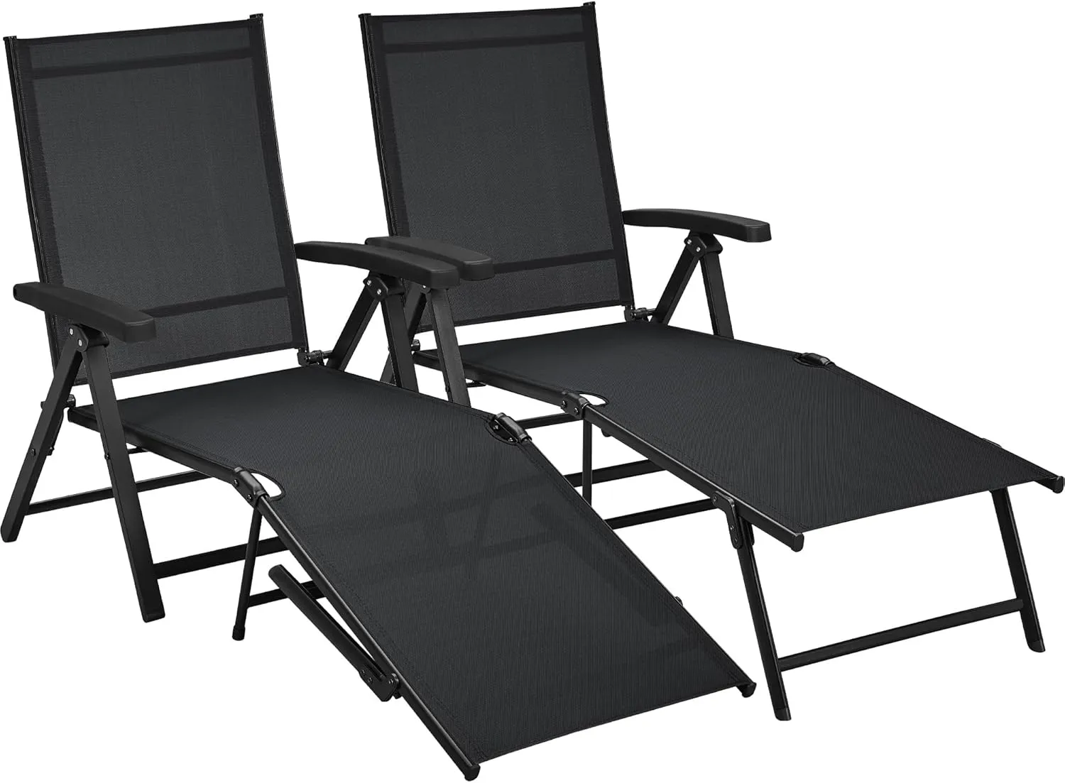 Yaheetech Outdoor Folding Chaise Lounge Set of 2 Patio Reclining Chairs w/Adjustable 7-Position Back for Beach Pool Garden Yard Deck Black