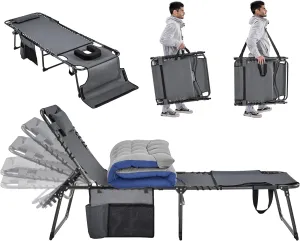 Yaheetech Outdoor Folding Tanning Chair, Portable Tanning Lounger with Removable Padded Cushion and Face Hole, 5-Position Adjustable Chaise Lounge Chairs, for Patio, Beach, Lawn, Gray