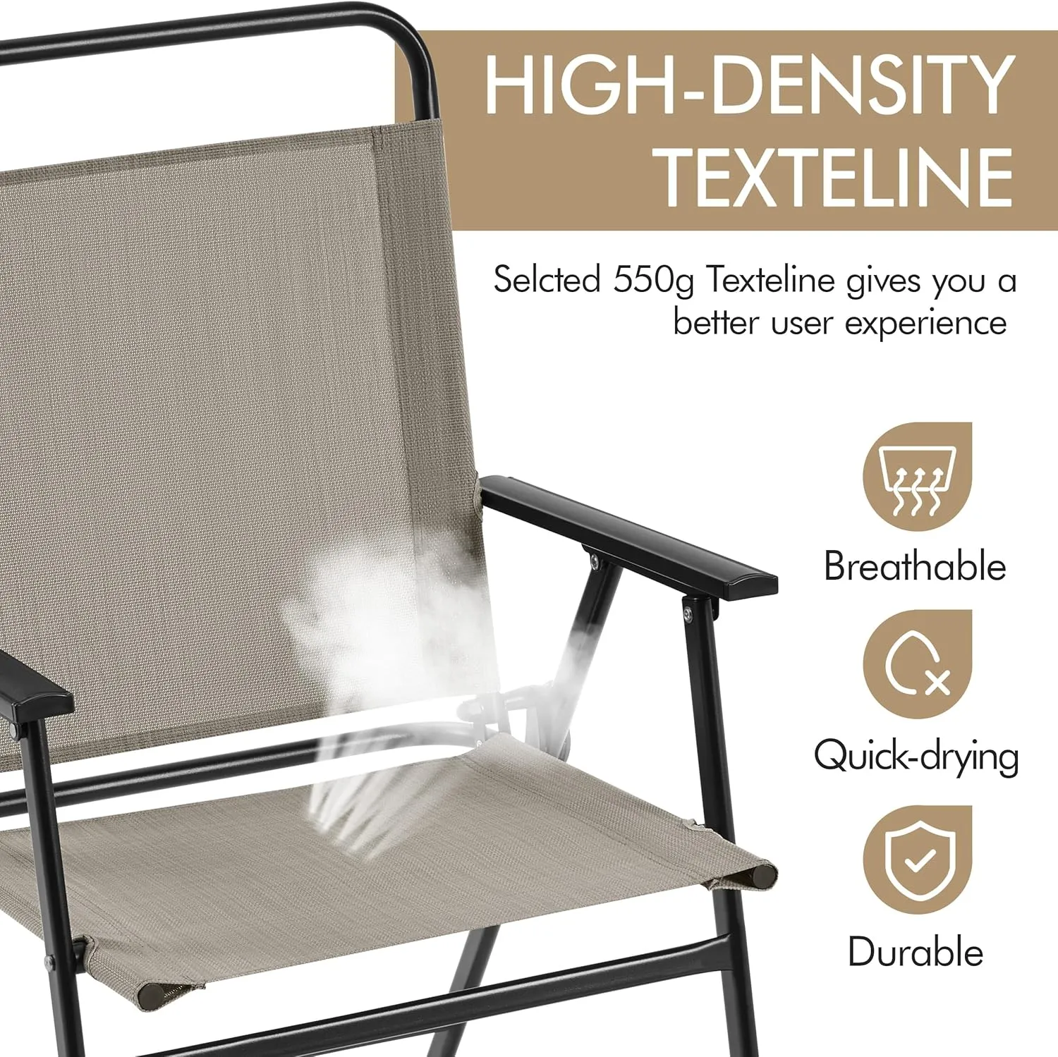Yaheetech Outdoor Patio Chairs Set of 4, Folding Patio Chairs with Metal Frame, Armrests, Portable Dining Chairs for Camping, Lawn, Garden and Porch, Brown
