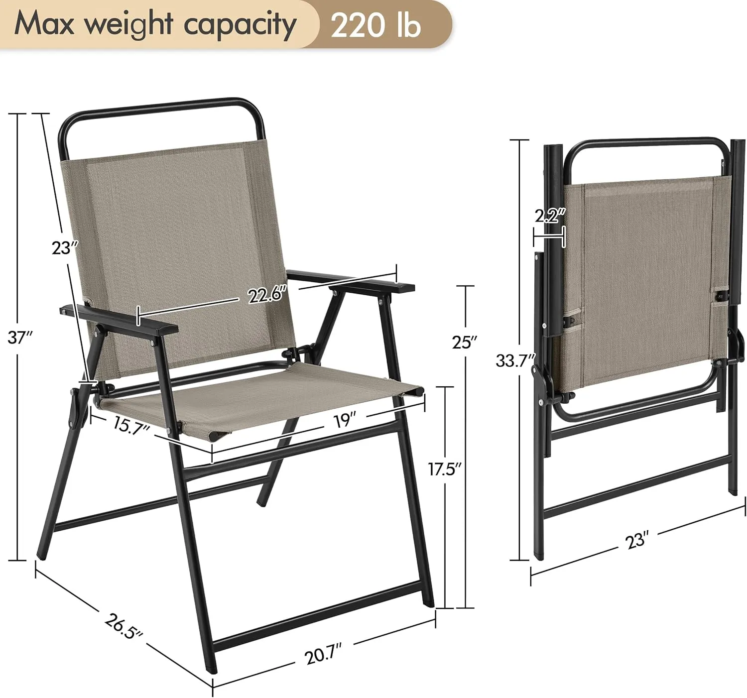 Yaheetech Outdoor Patio Chairs Set of 4, Folding Patio Chairs with Metal Frame, Armrests, Portable Dining Chairs for Camping, Lawn, Garden and Porch, Brown