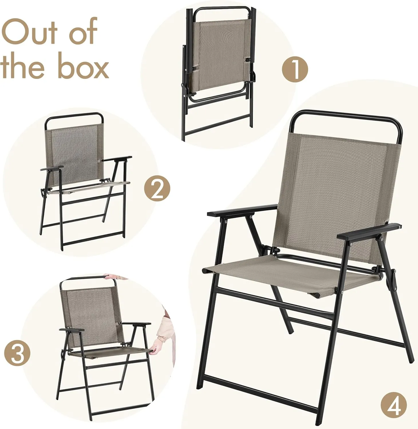 Yaheetech Outdoor Patio Chairs Set of 4, Folding Patio Chairs with Metal Frame, Armrests, Portable Dining Chairs for Camping, Lawn, Garden and Porch, Brown