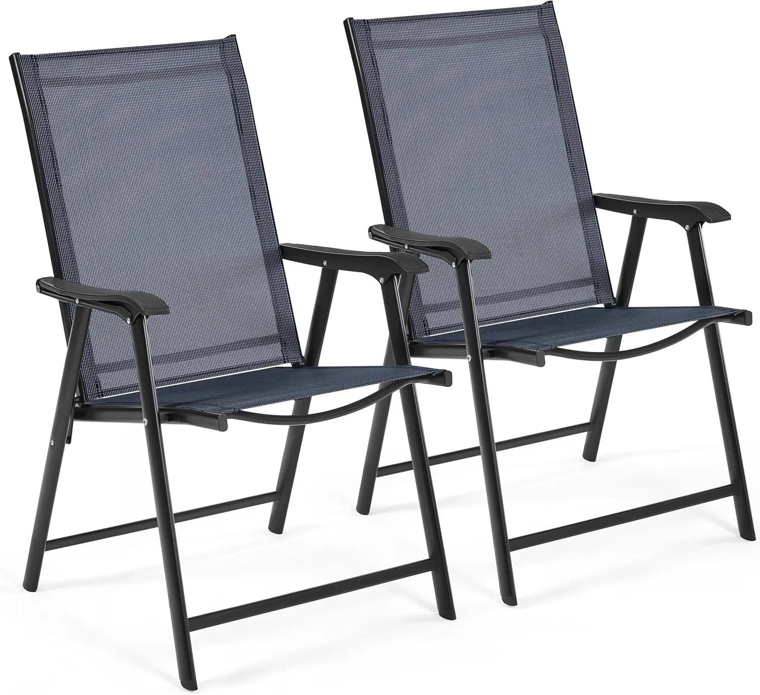 Yaheetech Patio Dining Chairs Set of 2, Portable Dining Chairs with Armrests for Camping, Lawn and Beach, Folding Patio Chairs 2-Pack of Metal Frame, Navy Blue