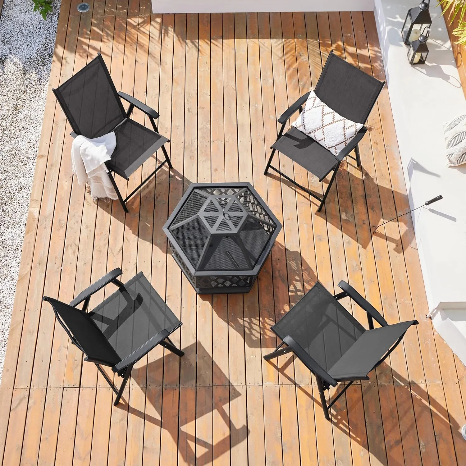 Yaheetech Patio Dining Chairs Set of 2 with Armrests, Outdoor Folding Chairs with Metal Frame and Backrest for Lawn, Garden, Yard and Poolside, Black